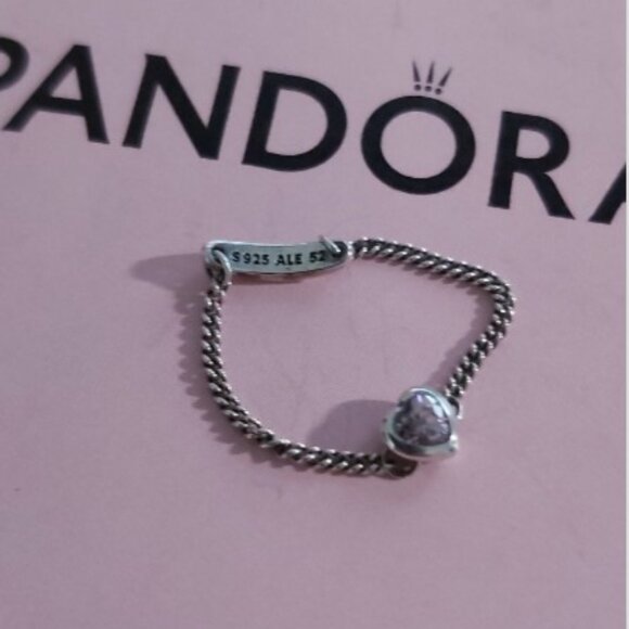 Pandora *Retired* SS Spirited Heart Chain Ring w/Pink Heart 197191PCZ-52- size 6 - Picture 8 of 12